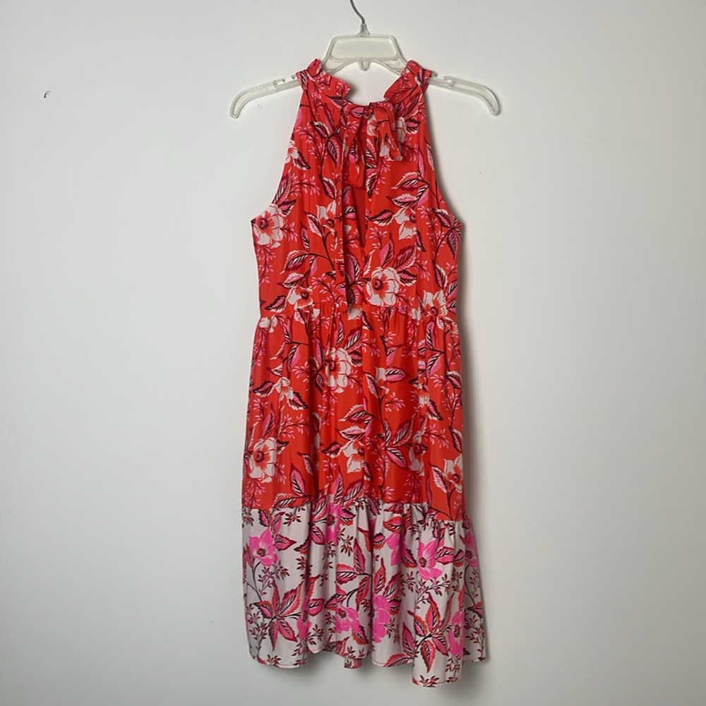 Eliza J Dress Orange & Pink Halter Size 6 Floral Flirty Garden Party Lined - Picture 2 of 11